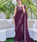 purple embellished sequinned saree