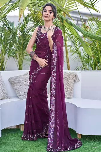 purple embellished sequinned saree
