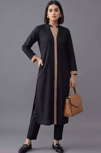 women colourblocked regular kurta with trousers