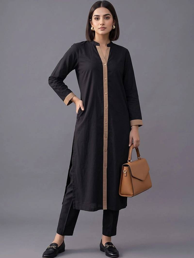 women colourblocked regular kurta with trousers