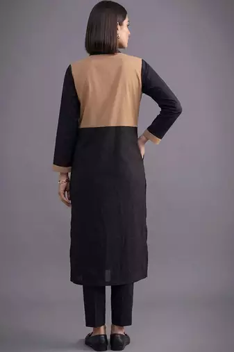 women colourblocked regular kurta with trousers