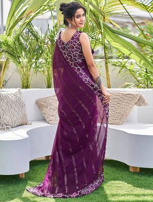 purple embellished sequinned saree 3