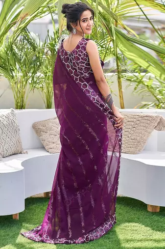 purple embellished sequinned saree