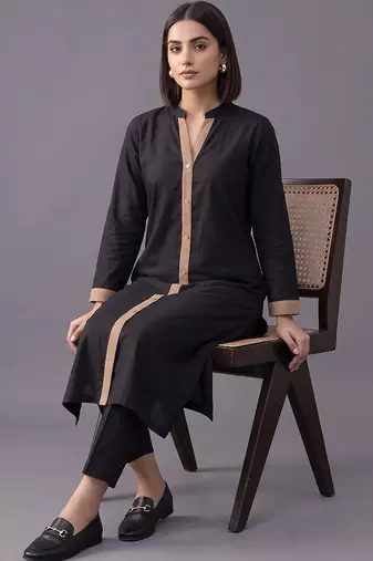 women colourblocked regular kurta with trousers