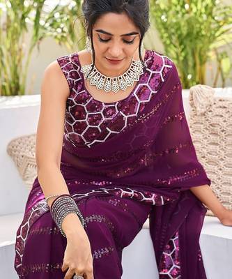 purple embellished sequinned saree 5