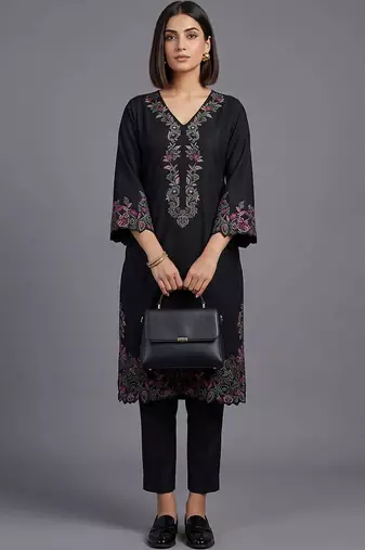 women ethnic motifs embroidered regular thread work cotton kurta with trousers