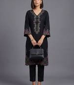 women ethnic motifs embroidered regular thread work cotton kurta with trousers