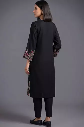 women ethnic motifs embroidered regular thread work cotton kurta with trousers