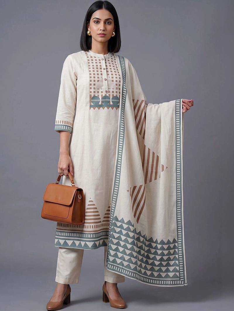 women printed regular kurta with trousers & with dupatta