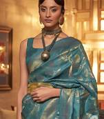 teal ethnic motifs zari woven banarasi saree