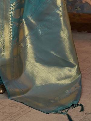 teal ethnic motifs zari woven banarasi saree 4