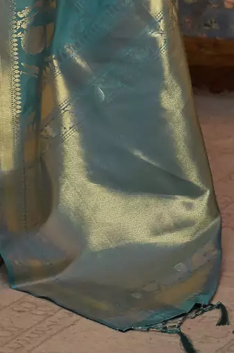 teal ethnic motifs zari woven banarasi saree