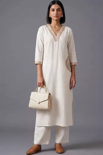 women ethnic motifs embroidered regular thread work kurta with trousers