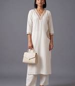 women ethnic motifs embroidered regular thread work kurta with trousers