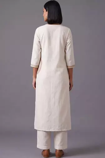 women ethnic motifs embroidered regular thread work kurta with trousers