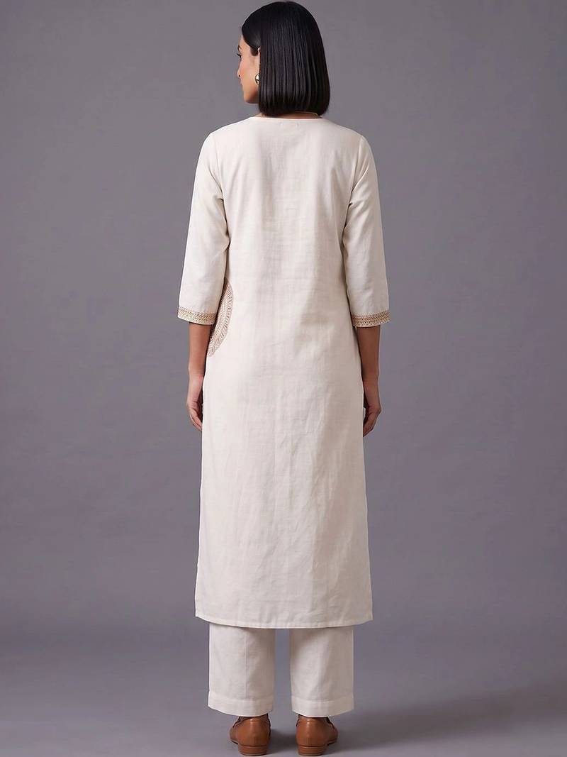 women ethnic motifs embroidered regular thread work kurta with trousers