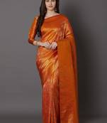 orange orange & gold-toned ethnic printed silk blend saree