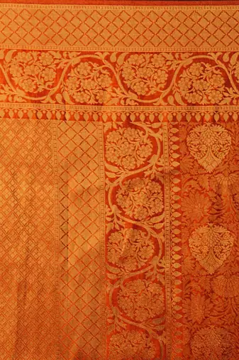 orange orange & gold-toned ethnic printed silk blend saree