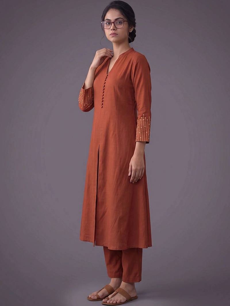 women embroidered regular thread work kurta with trousers