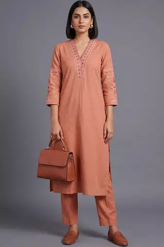 women ethnic motifs embroidered regular thread work kurta with trousers