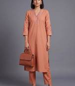 women ethnic motifs embroidered regular thread work kurta with trousers
