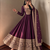 Women's wine heavy zari & sequins work anarkali suit set with straight pant and embroidered dupatta