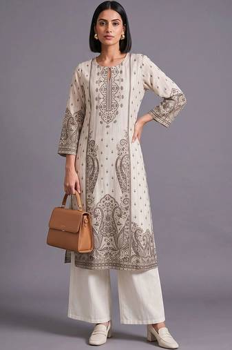 women ethnic motifs printed regular kurta with palazzos