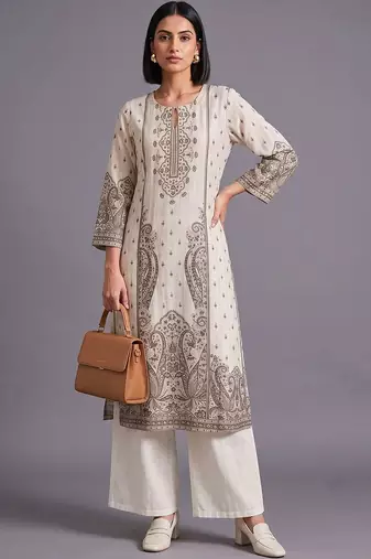 women ethnic motifs printed regular kurta with palazzos