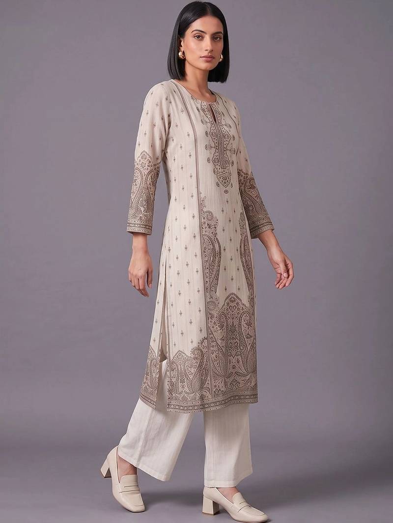 women ethnic motifs printed regular kurta with palazzos