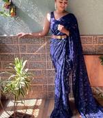 blue embellished sequinned work saree