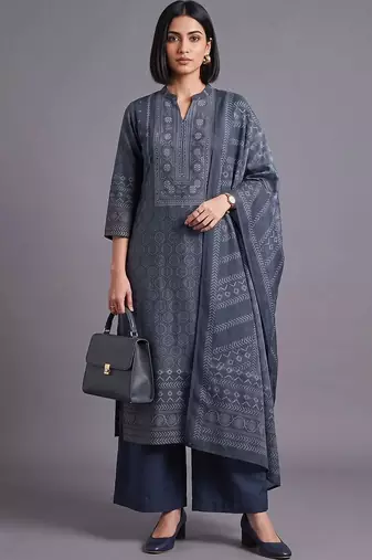 women printed regular kurta with palazzos & with dupatta