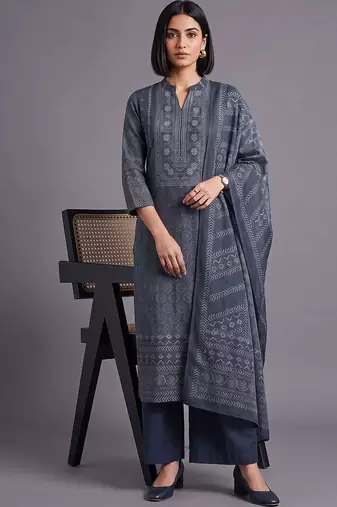 women printed regular kurta with palazzos & with dupatta