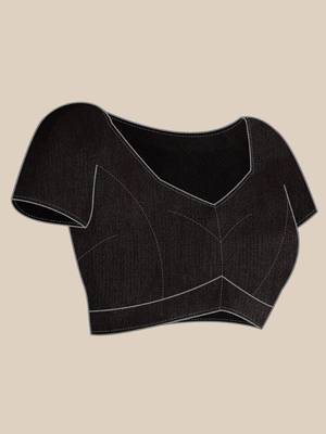 black solid saree with embroidered unstitched blouse piece 5