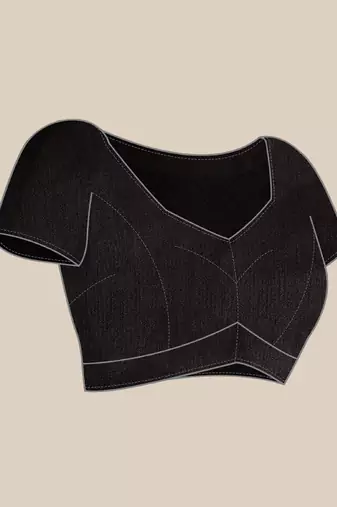 black solid saree with embroidered unstitched blouse piece