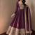Women's wine heavy zari & sequins work anarkali suit set with straight pant and embroidered dupatta