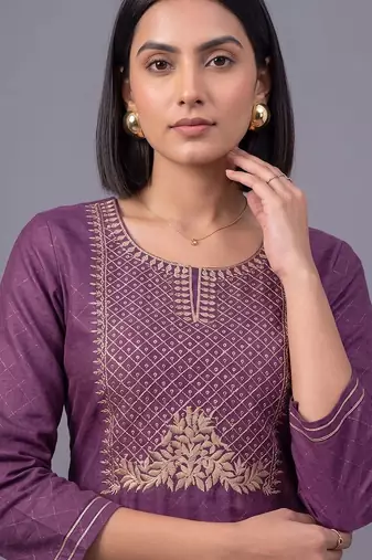 women ethnic motifs embroidered regular thread work kurta set