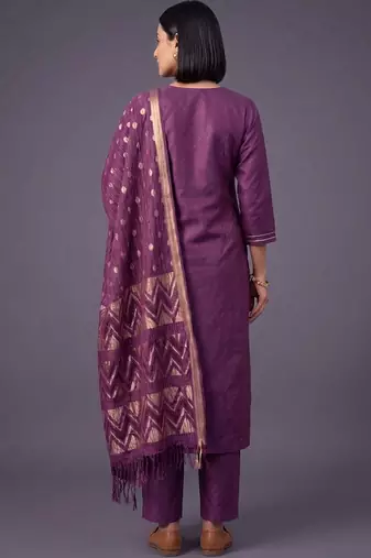 women ethnic motifs embroidered regular thread work kurta set
