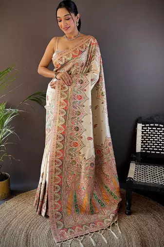 white woven design saree