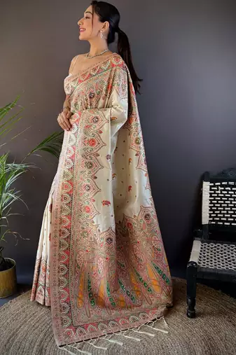 white woven design saree