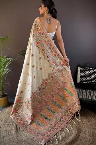 white woven design saree