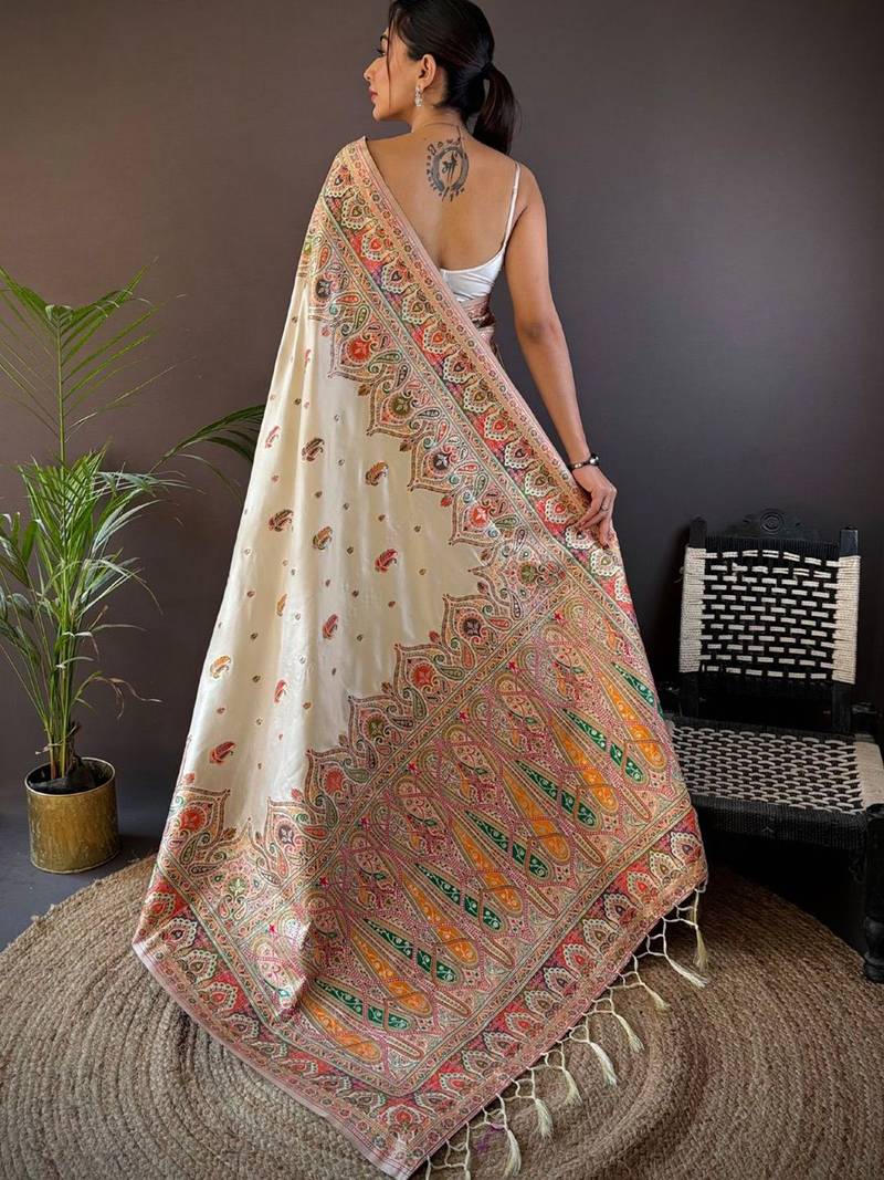 white woven design saree