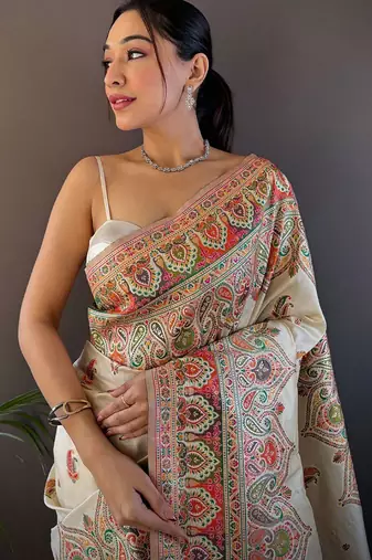 white woven design saree