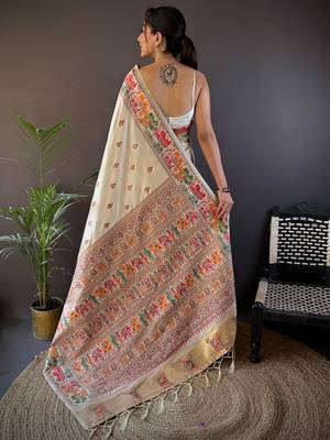 white ethnic motifs zari pashmina designer saree 3