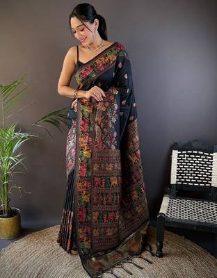 black woven design zari pashmina saree 1