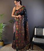 black woven design zari pashmina saree