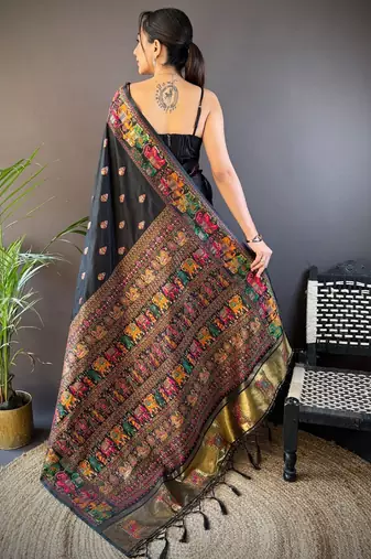 black woven design zari pashmina saree
