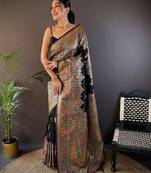 black woven design zari pashmina saree