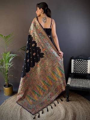 black woven design zari pashmina saree 2