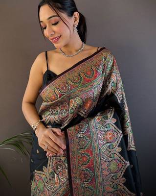 black woven design zari pashmina saree 4