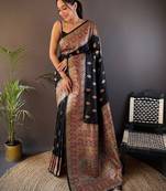 black ethnic motifs zari pashmina saree